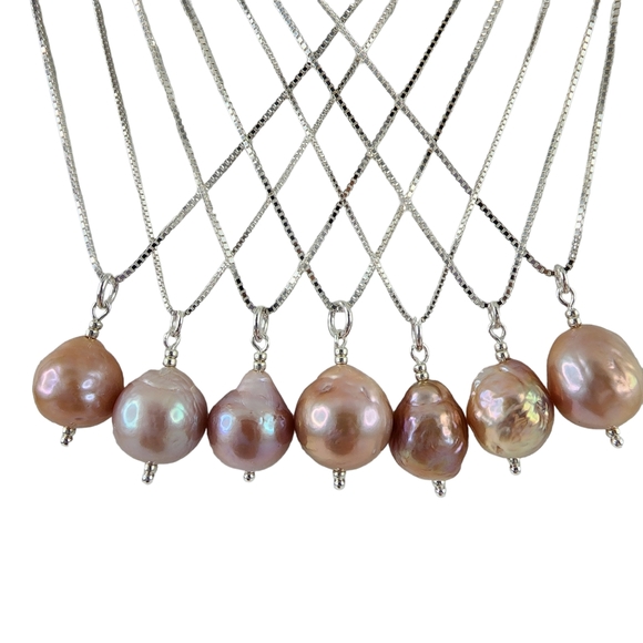 Sterling Silver Jewelry - Blush pearl pendant necklace Italian 925 sterling silver large baroque pearl
